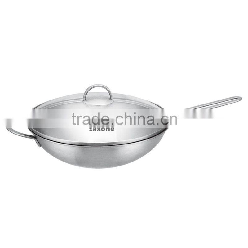 2015 stainless steel wok with glass lid for Korean market