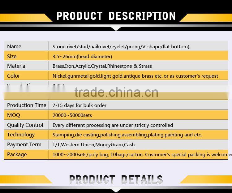 Metal crystal diamond stone rivet for bag