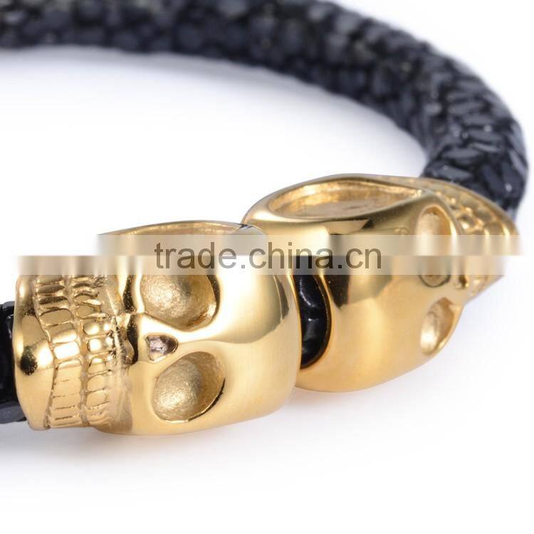 Ti Aohua gold plated metal bracelet jewelry set, Unisex Skull beads cuff bracelet jewelry accessory