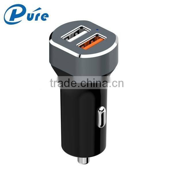 new bullet design metal car charger 5V 3/2A double usb mobile phone car charger factory selling directly