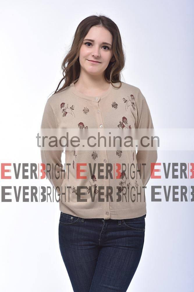 classic women cardigan woollen intarsia sweater with button