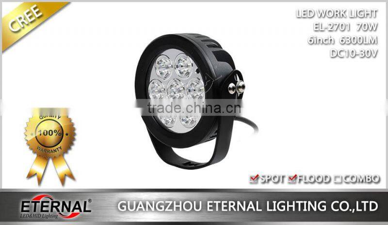 70W round led work light construction equipment heavy duty mining truck trailer led work lamp