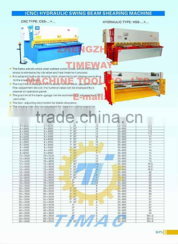 (CNC) Hydraulic Swing Beam Shearing Machine HSS-6x2500, HSS-8x3200