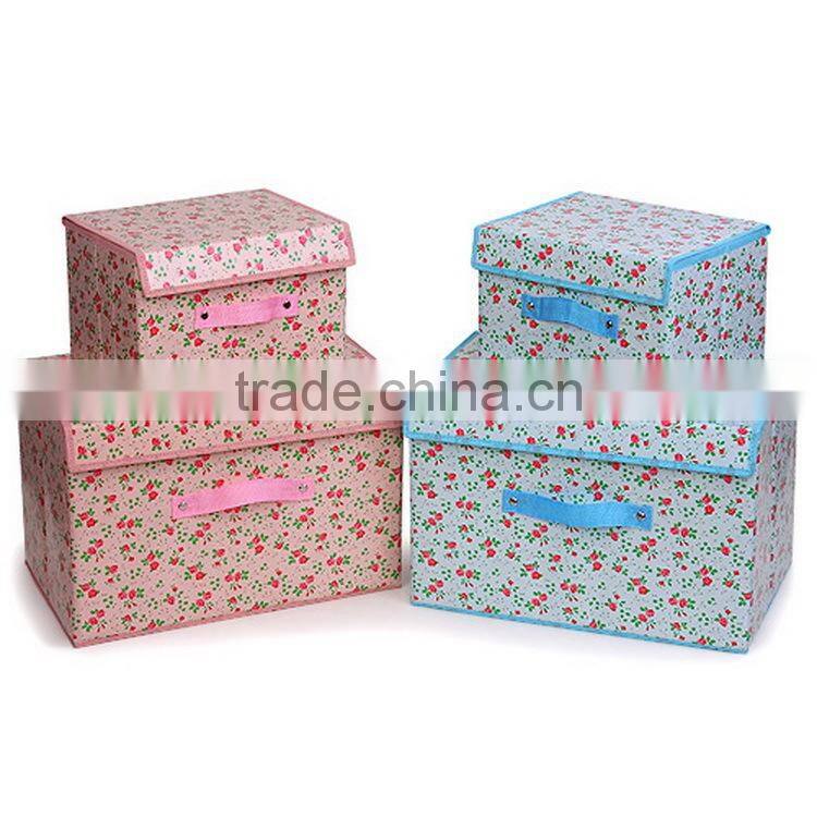little floral printed non woven fabric storage box case 2 in 1 set of 2