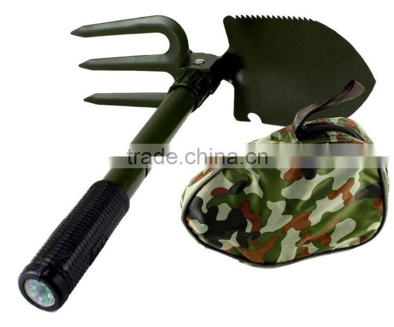 5 in 1 Folding Camp Shovel, Rake, Compass, Saw and Bottle Opener with Free Compact Carrying Case