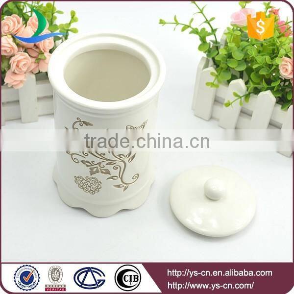 Houseware white ceramic salt jar with engraved