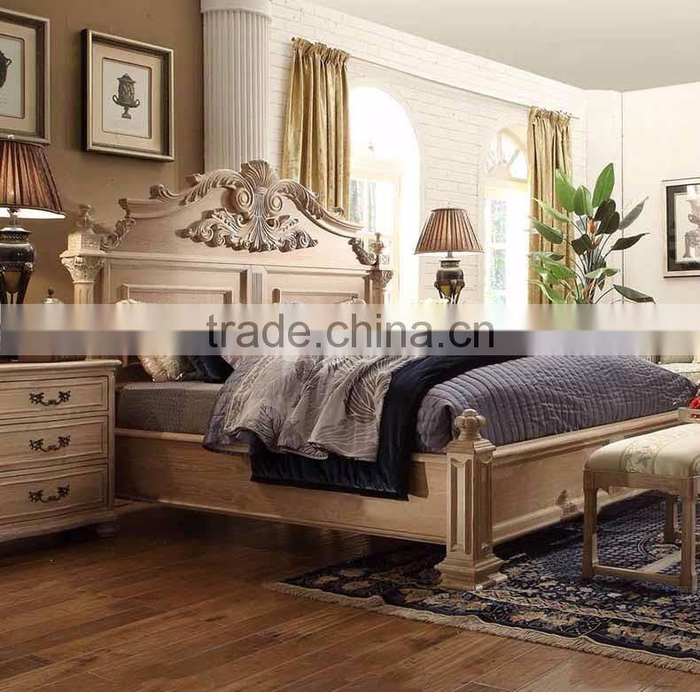 New design original wood color solid wood hand carved double bed