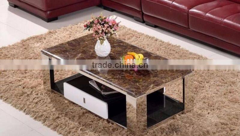 Cheap modern carrara white marble top black steel coffee table