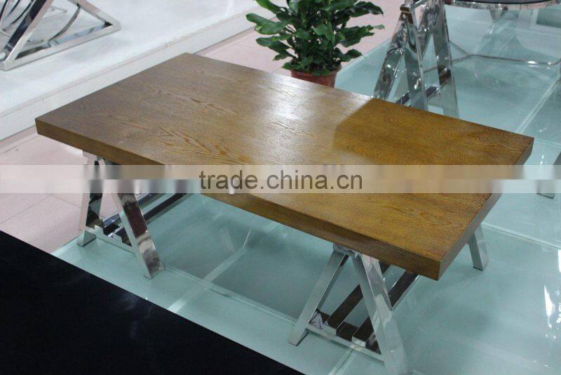 wooden table /veneer coffee table/dining table with stainless steel legs