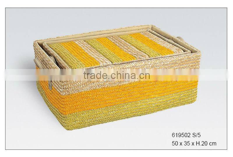 5/s colored storage basket with wheat-straw with hand for home storage