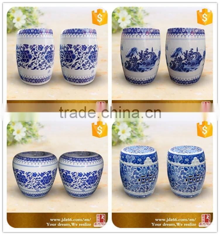 Peach painted blue and white style excellent quality antique porcelain stool