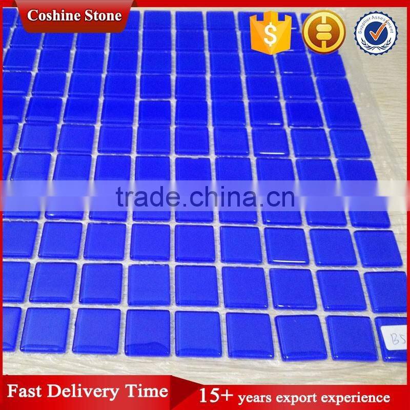 Deep blue pure color cheap glass tile pool mosaics