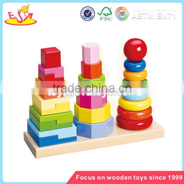 Wholesale colorful kids wooden stacking tower toy interesting wooden stacking tower game W13D037