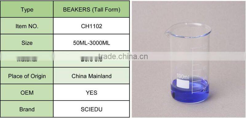 Tall Form Glass Beaker 50ml with Spout and Graduation