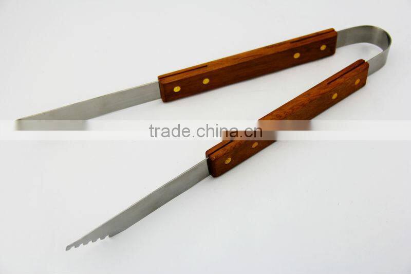out door cooking ware grilling accessories 13inch long wood handle BBQ tool set