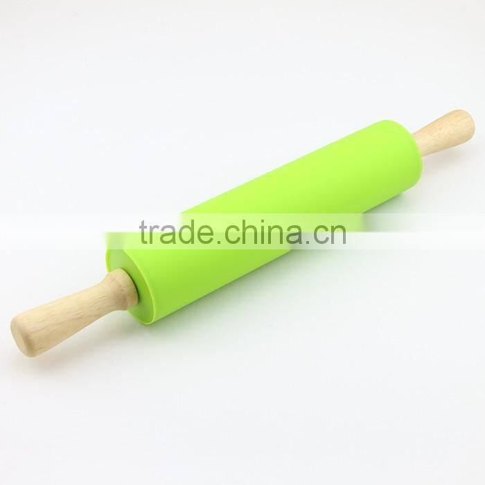 Non-stick Silicone Rolling Pin with Hard Wood Handle