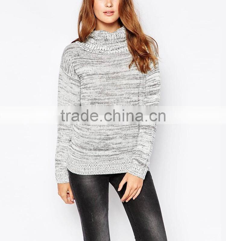 New Arrival Rib High Neck Space Dye Lady Knitwear,Chic Factory Price Women Sweater
