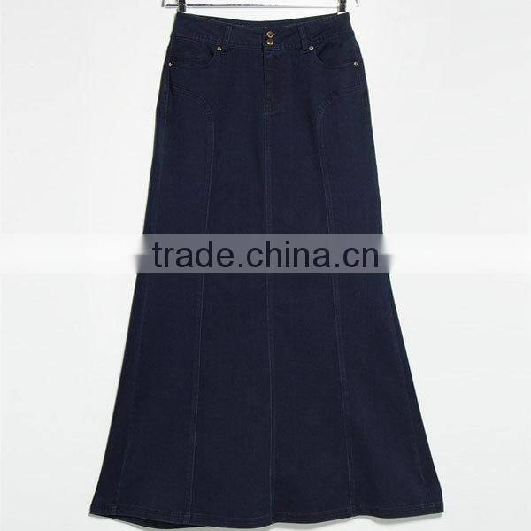 Top quality dark blue cotton blue color girls soft denim long skirt