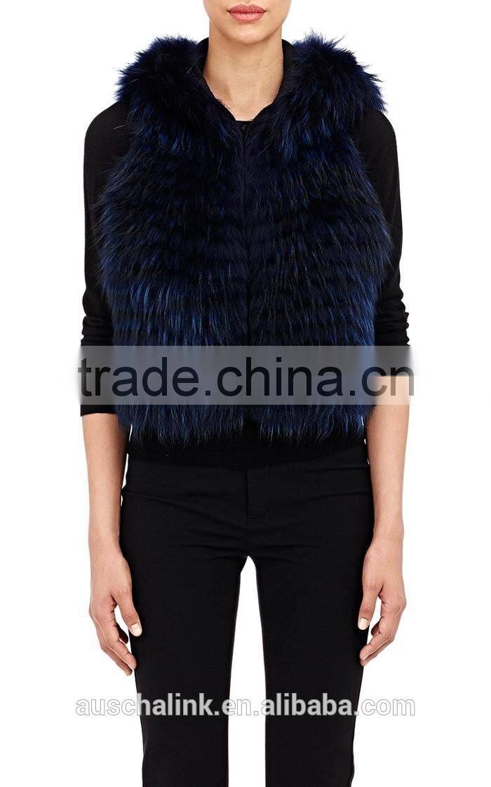 new style fashion women dyed raccoon fur vest customized