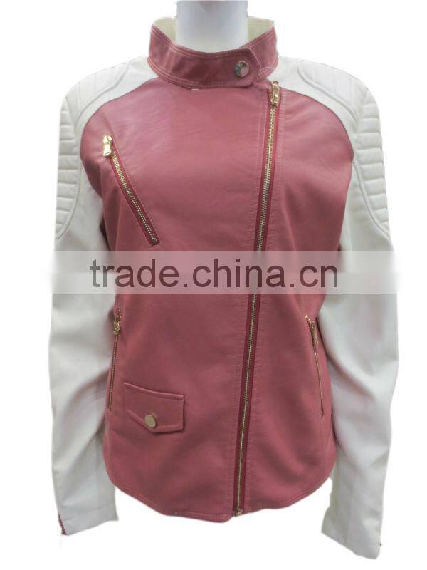 Newest design leather jacket with nice design padded shoulder for ladies