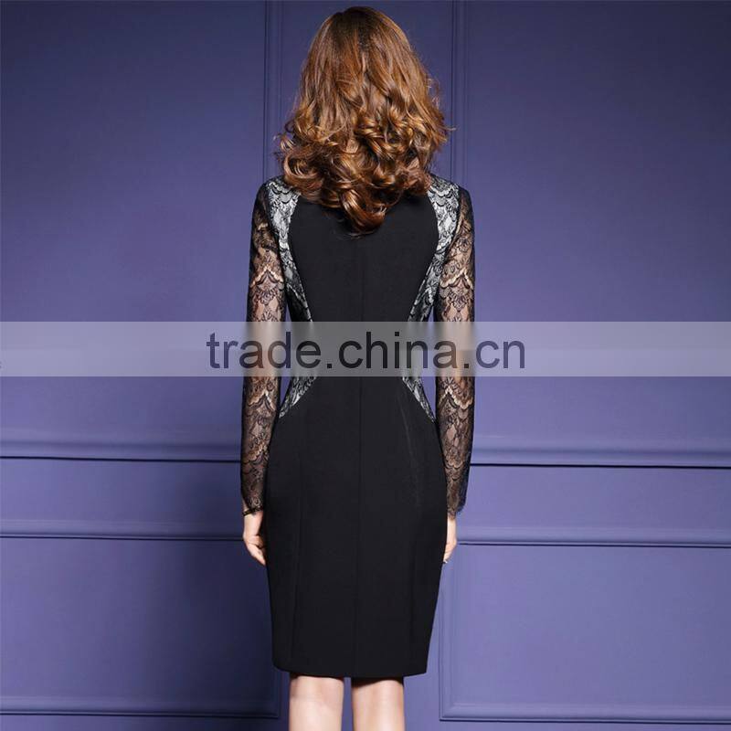 Maxnegio fabric pattern frock with lace sleeve for ladies