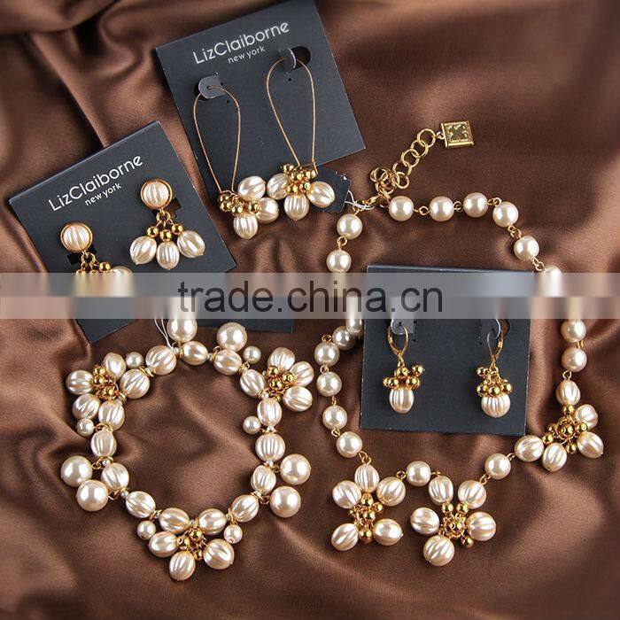 fashion pearl necklace bracelet earring sets, elegant woman peartl jewelry set, high quality costume jewelry