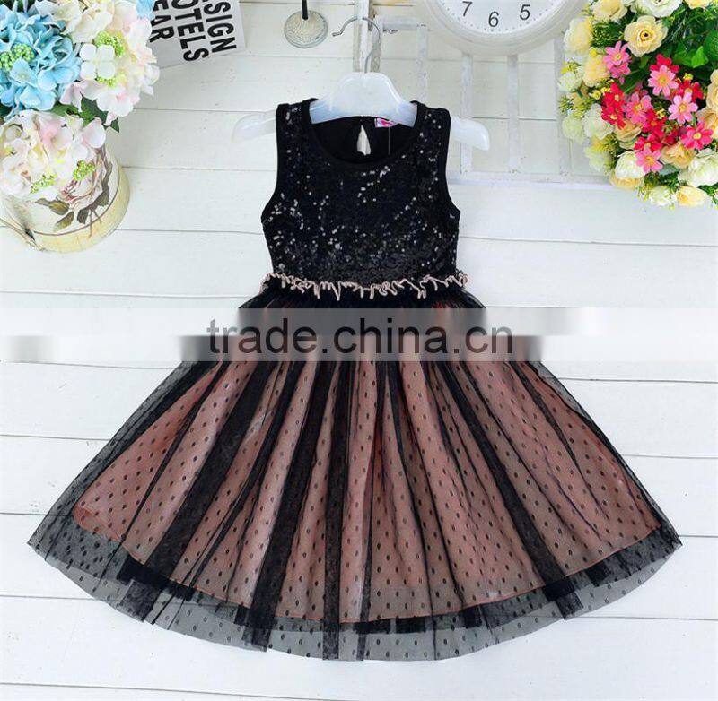 MGOO Elegant High Quality Black Little Girl Sequin Evening Dress Infant Party Dress Dot Tutu Gowns 5058