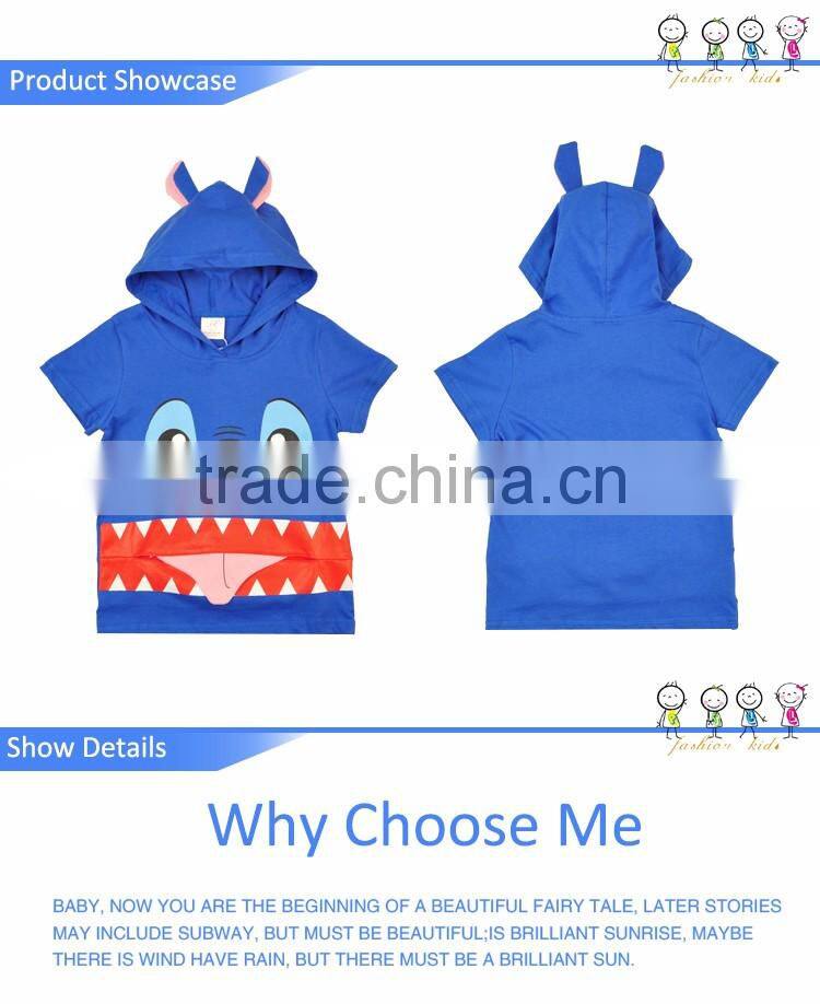 2017 Apparel For Childrens Stick Out Tongue Monster Hooded Summer Boys T Shirt