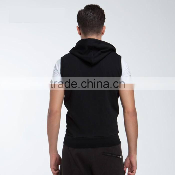 Casual plain black sleeveless hoodie gym