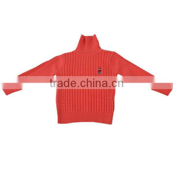Girl's 100% cotton tuck knitted stand turtle neck pullover sweater