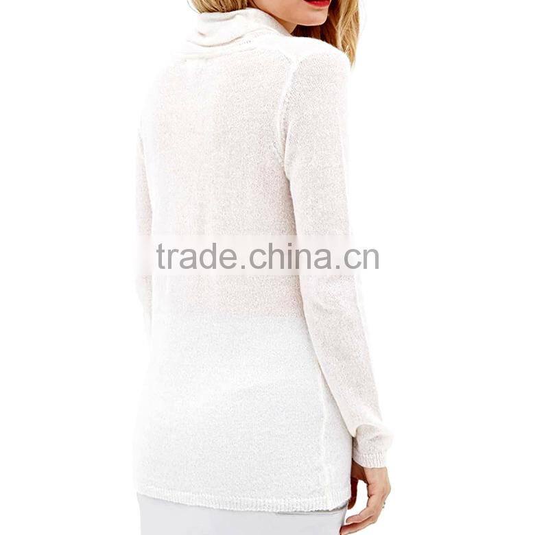 blank white pure color slim fit turtleneck long sleeve ladies long pullovers