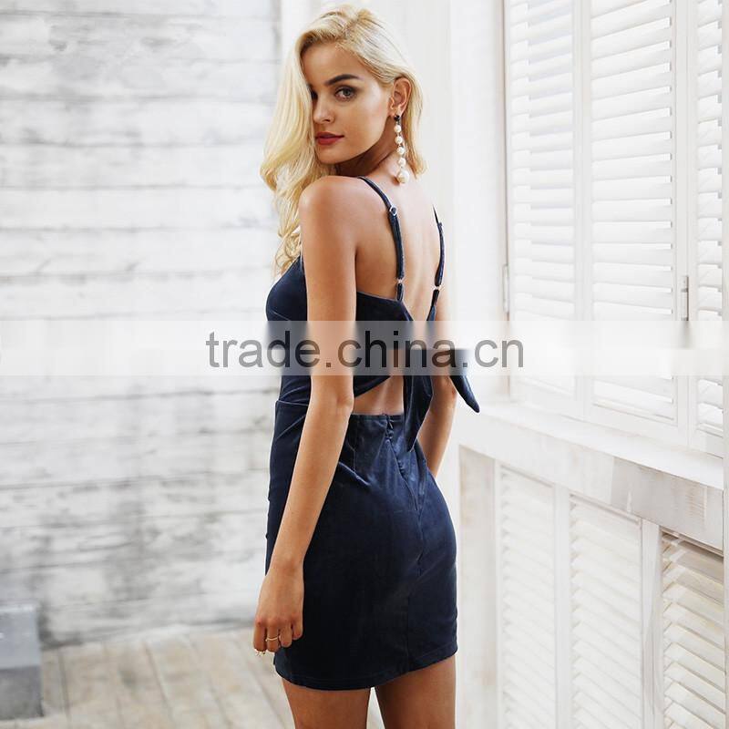 Backless Velvet Fabric Sexy Honeymoon Dresses Bow Bodycon 2017 Dresses Women Lady