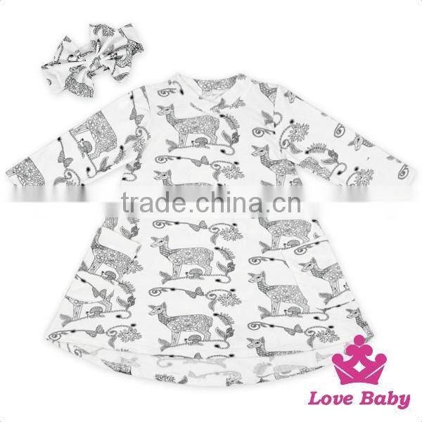 48BQA141 Lovebaby New Fashion Girls Printed Flowers With Bow Headband Kids Dress Casual Frock Designs