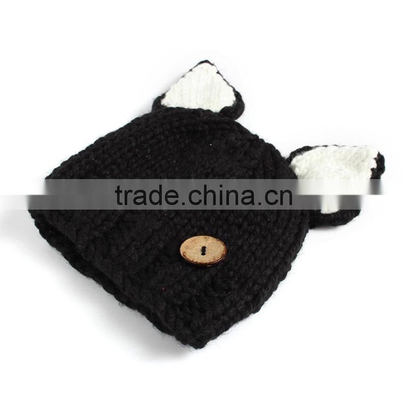 Hotsale Newborn Baby Crochet Knit Costume baby photo props Black Cat and Scarf 2pcs sets