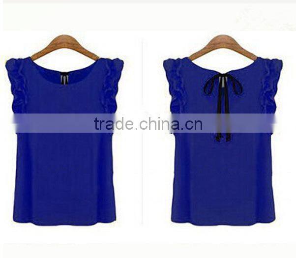 Manufacture Woman Chiffon polyester Blouse shirts Sleeveles Sexy Casual Tops Clothings