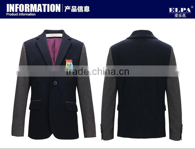 ELPA 2016 Fashion Hot sale Dark Blue China manufacture casual kids blazer with gray sleeve