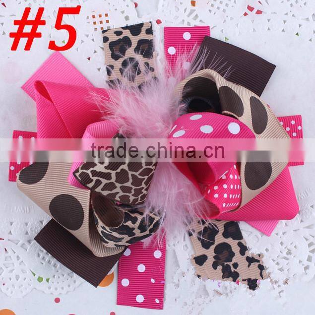 Multi ribbons with feather party bow feather hair clips Bowknot baby hair accessories headwrap hair ribbon headbands in stock
