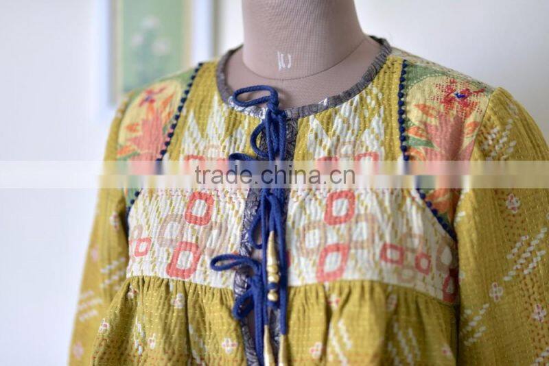 beautiful Kantha Kediyu Style Jacket in Vintage Colors ~ Medium