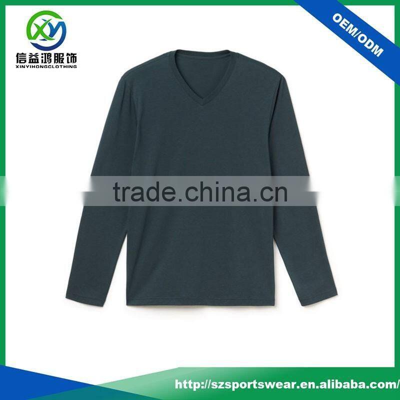 Fashion design high quality long sleeve V-neck 95 cotton /5 elastane t-shirt for men