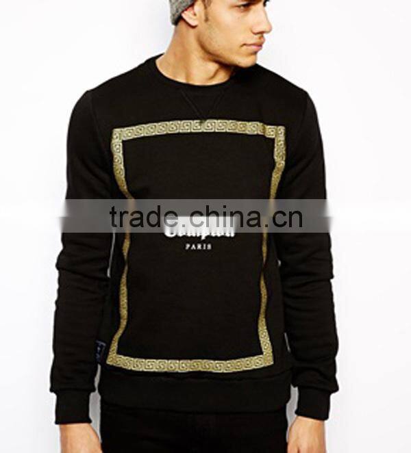 wholesale crewneck sweatshirts with leather sleeve 100% cotton sweatshirts