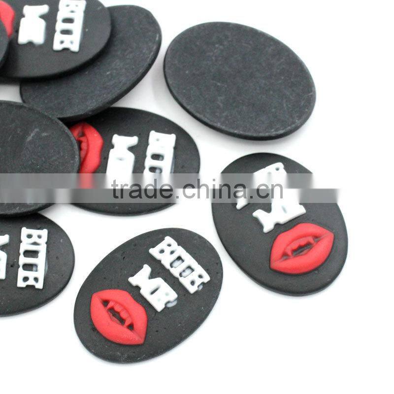 Oval Black "BITE ME"& Red Lip Vampire Fang Teeth Carved Halloween Resin Cameos