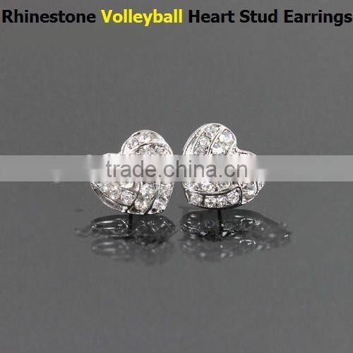 2015 factory price full all sports rhinestone heart stud earrings baseball stud earrings
