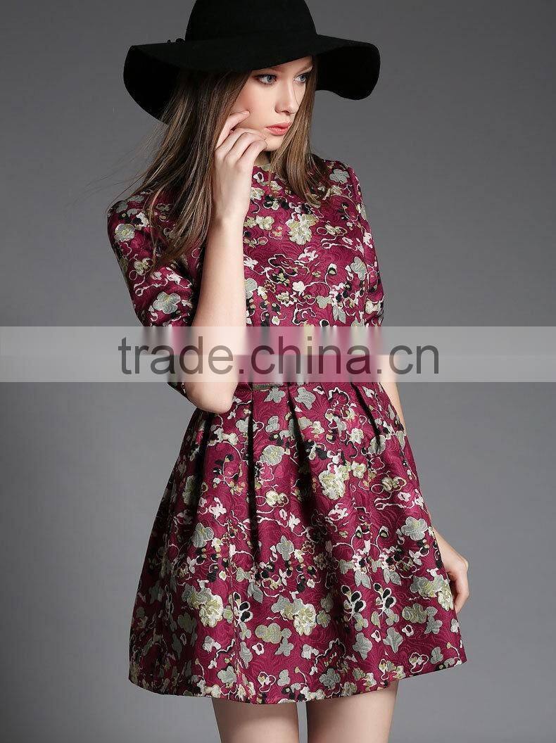 Women A Line Short Sleeve Lace Dress Fabric Embroidery Mini Dress With Pattern