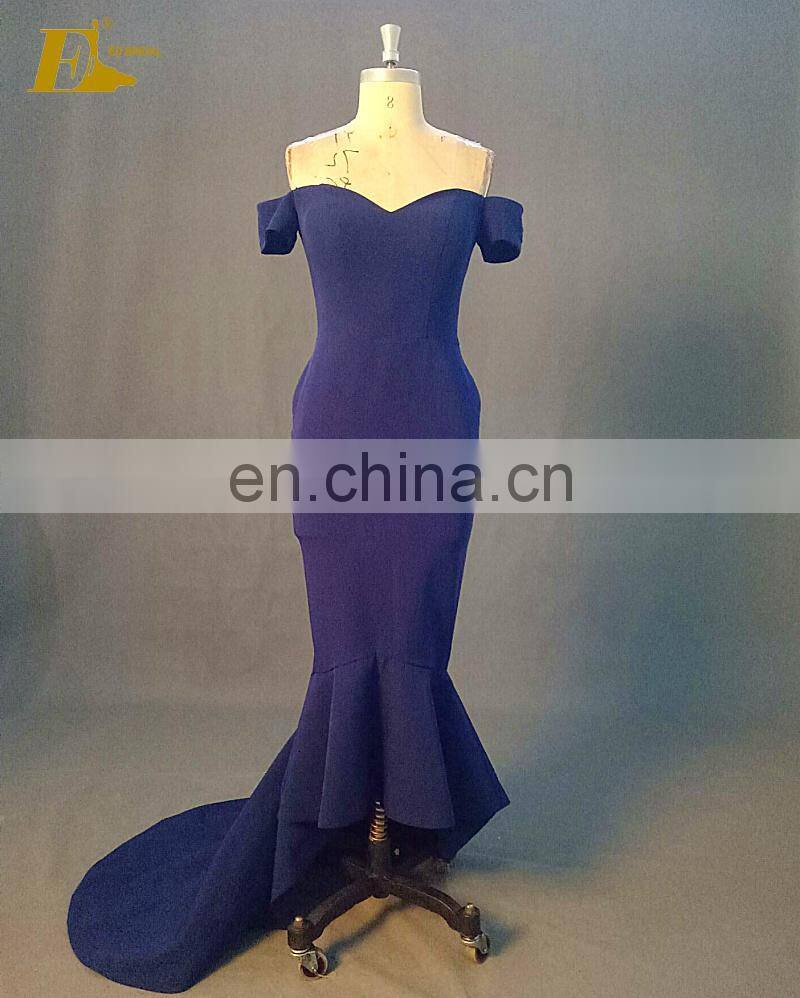 Sexy Off Shoulder Design Mermaid Tea Length Evening Dress With Long Tail