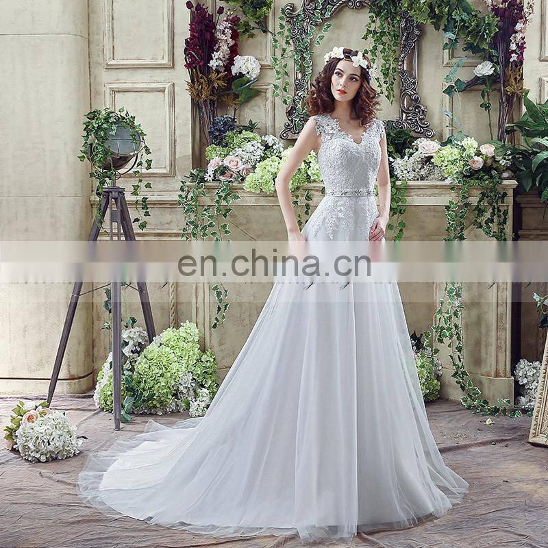 Glamorous Applique V Neck Sleeveless Organza Wedding Dresses SQS043