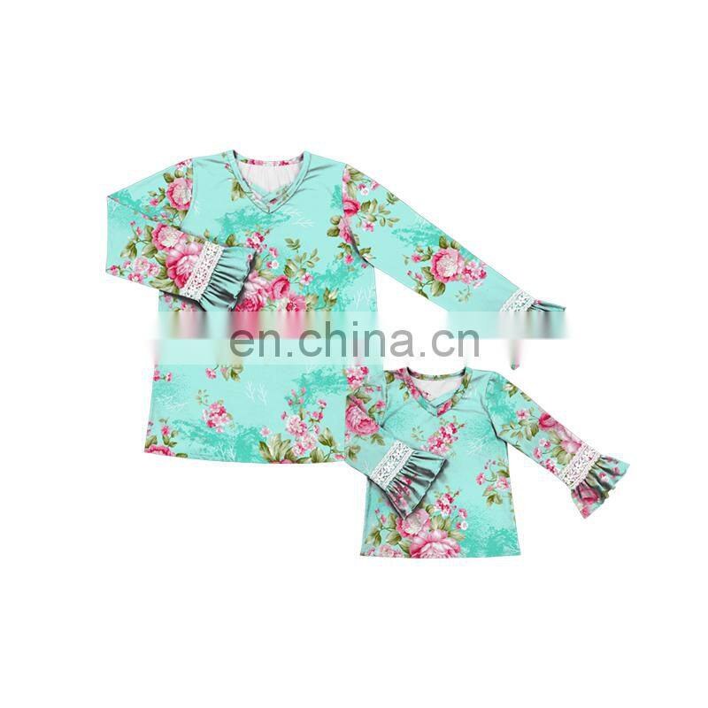 New Arrival Leopard Printed Flutter Sleeve Girls Top V-Neck Design Girls Long Top Sweet Popular Mommy And Me Outfits