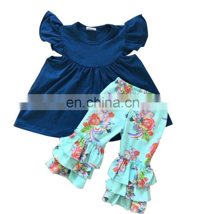 Cheap ruffle baby clothes newborn kids clothes baby girl cotton clothing boutique set