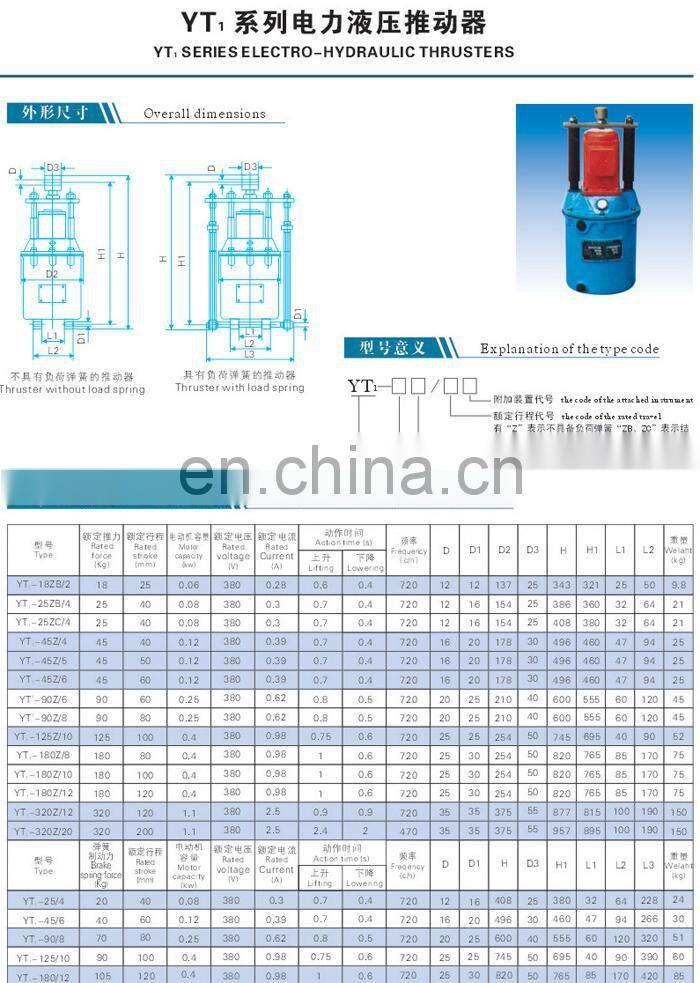 brake manufacturer yt thruster/thruster motor YT1-90Z/8