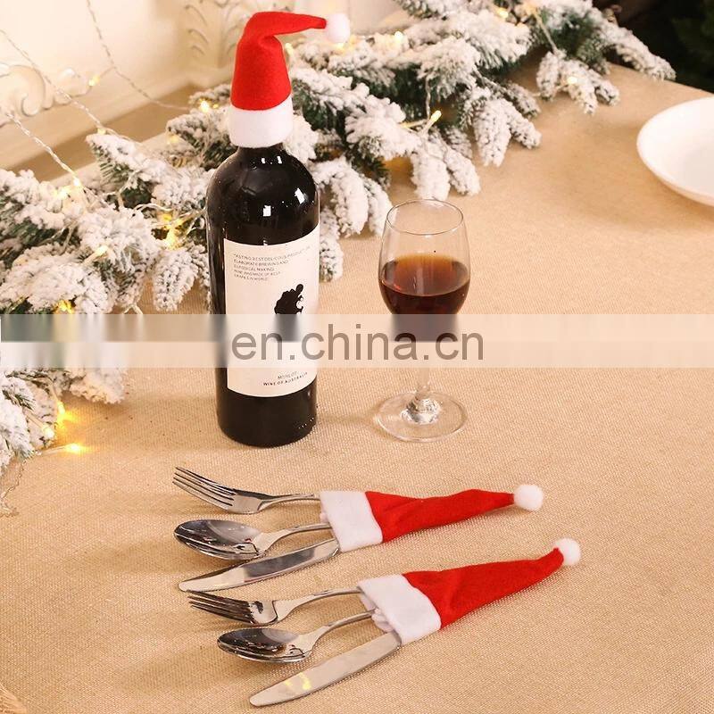 Mini Christmas Hat Tableware Knife Fork Set Holder Pocket Bag Merry Christmas Party Dinner Wine Bottle Xmas Hat Decoration