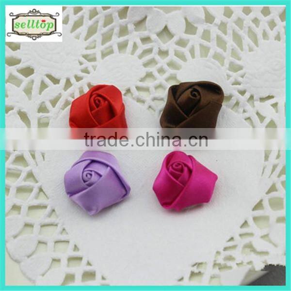 Cheaper hot sale mini 2cm satin fabric flowers for wedding dresses